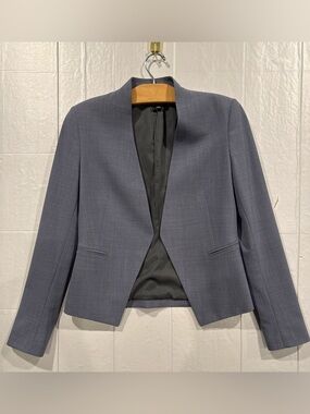 Theory Gray Lanai Open Collarless Tropical Wool Blend Jacket Pristine Sz 2